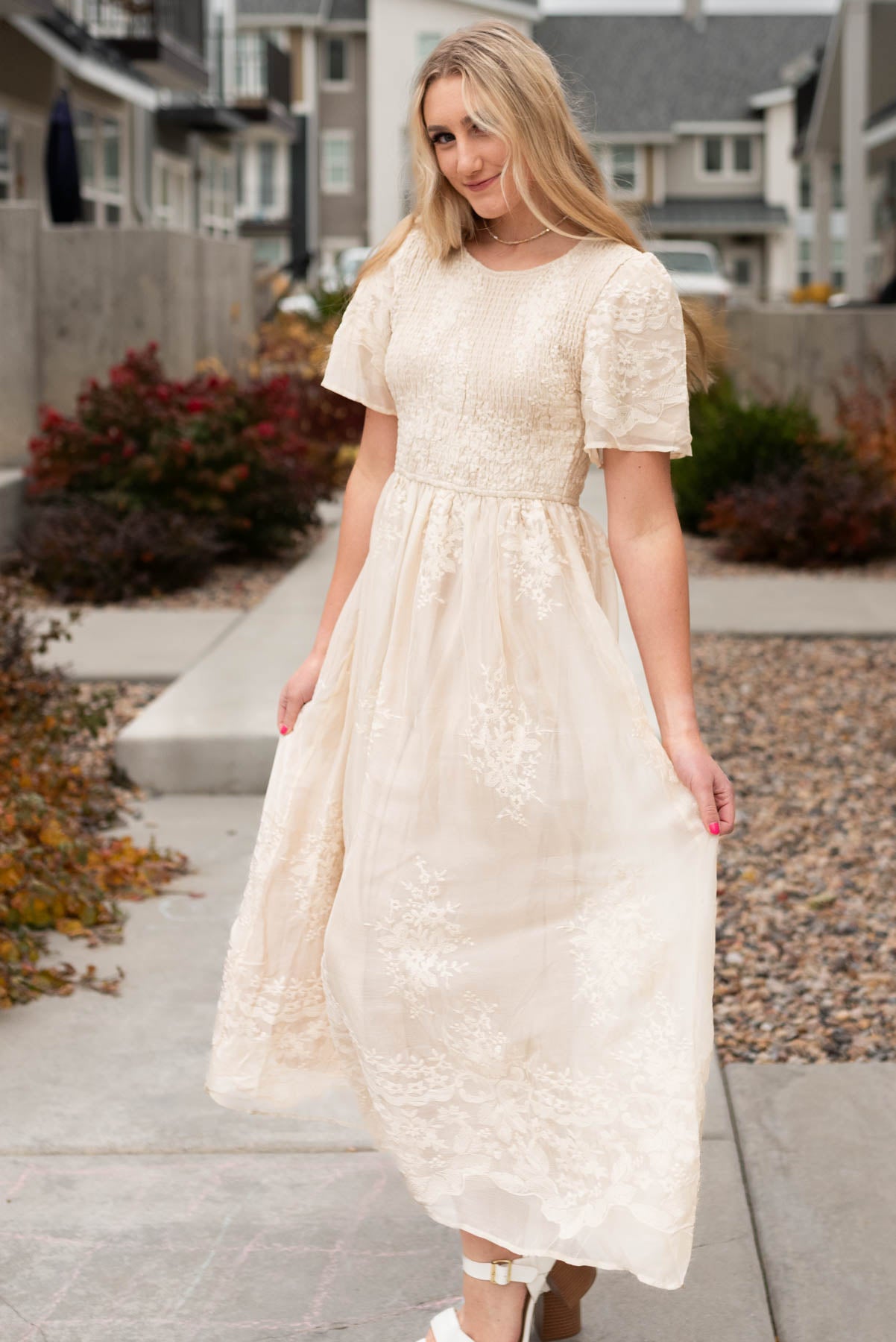 Champagne embroidered on sale dress