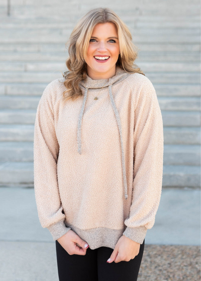 Fuzzy ivory pullover with long sleeves