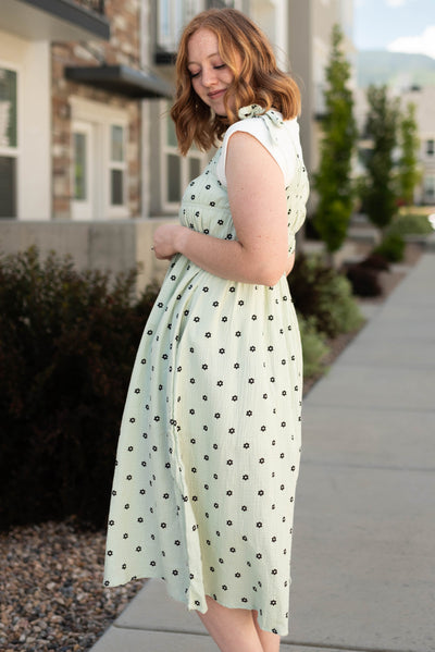 Side view of a mint dress sundress