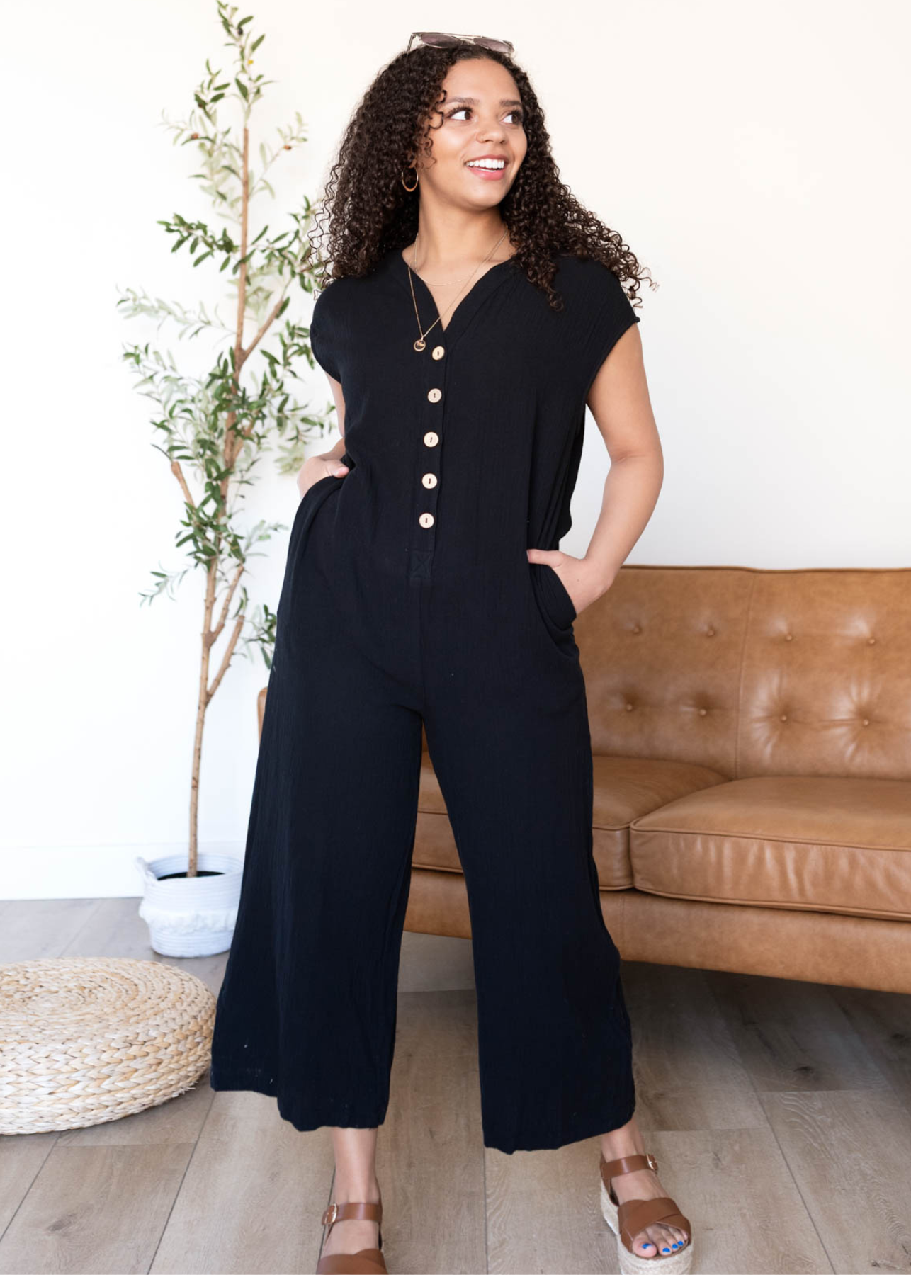Black button up jumpsuit