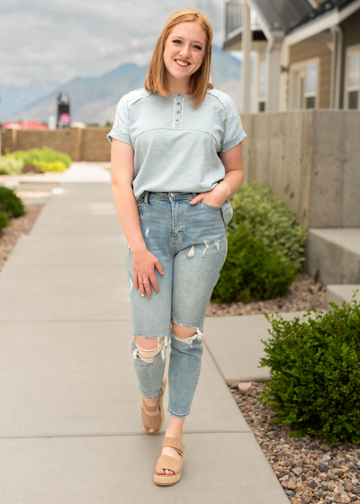 Short sleeve french blue top