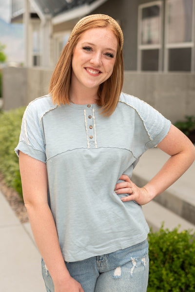 Cap sleeve french blue top