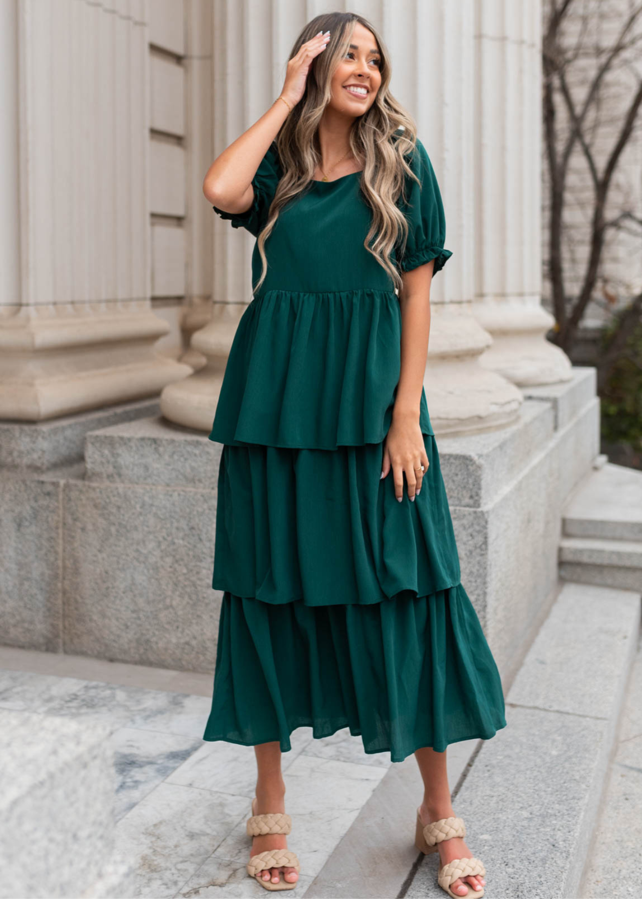 Green ruffle tiered dress