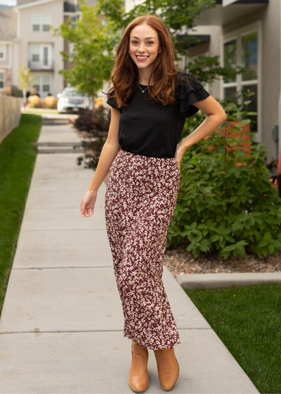 Small merlot floral skirt