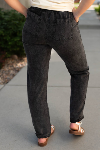 Back view of black pants
