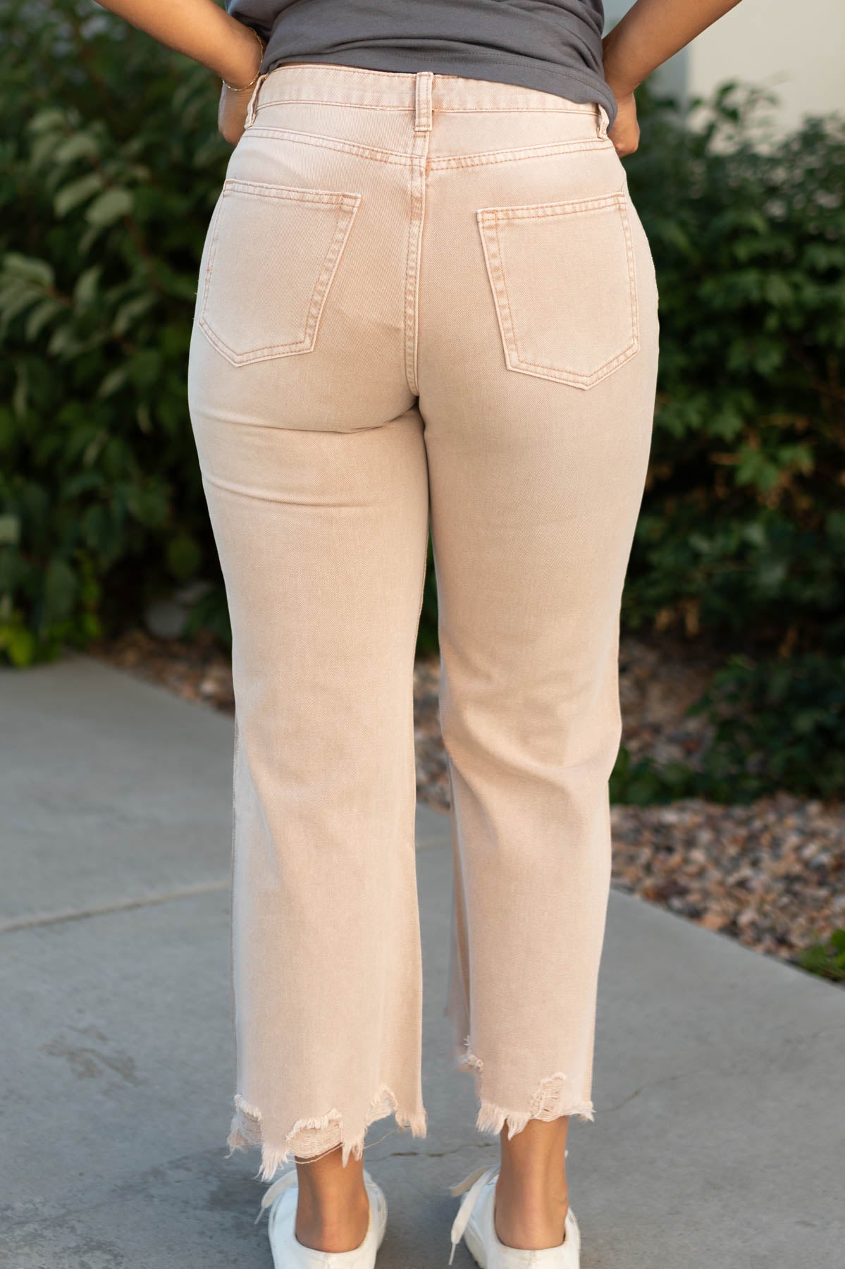 Back view of dusty mauve jeans