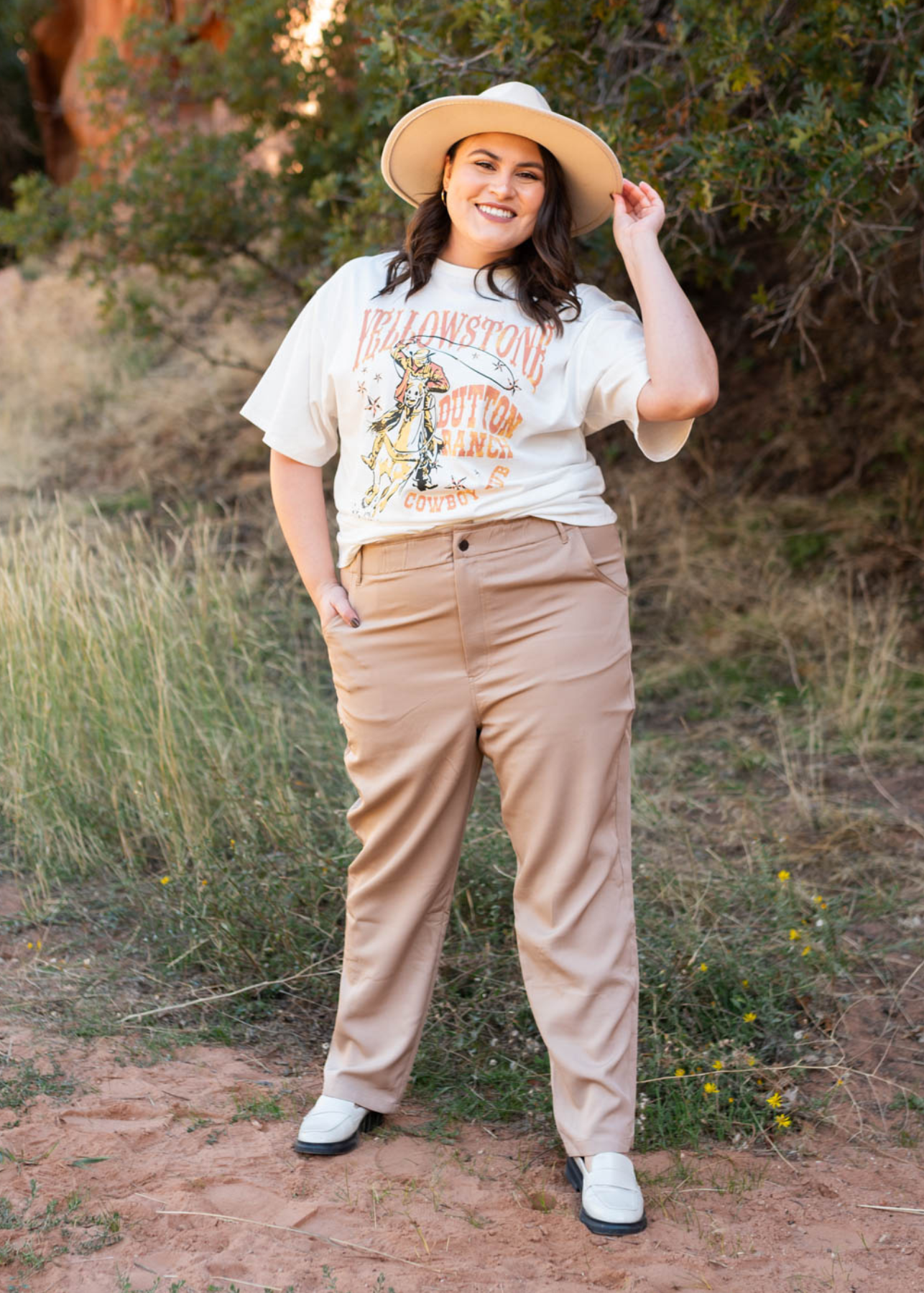 Tapered plus size taupe pants