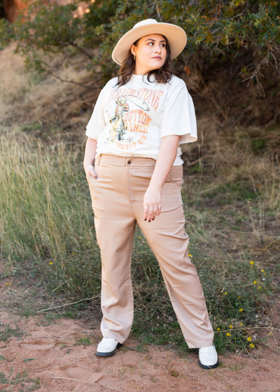 Plus size taupe pants with pockets