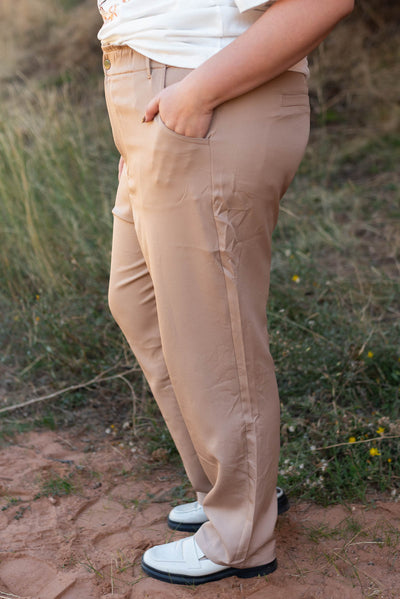 Side view of taupe pants