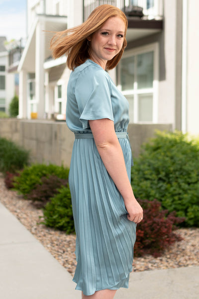 Side view of a french blue dress