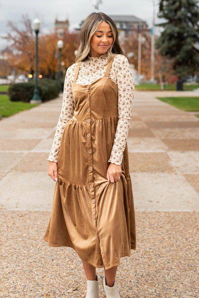 Cara Sand Flower Print Long Sleeve Top