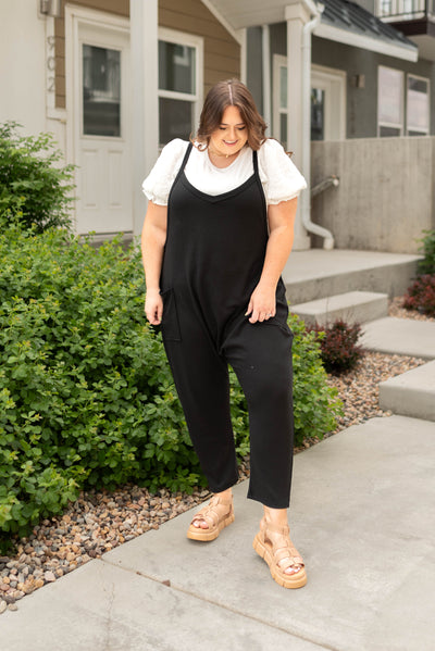 Plus size black jumpsuit with thin straps