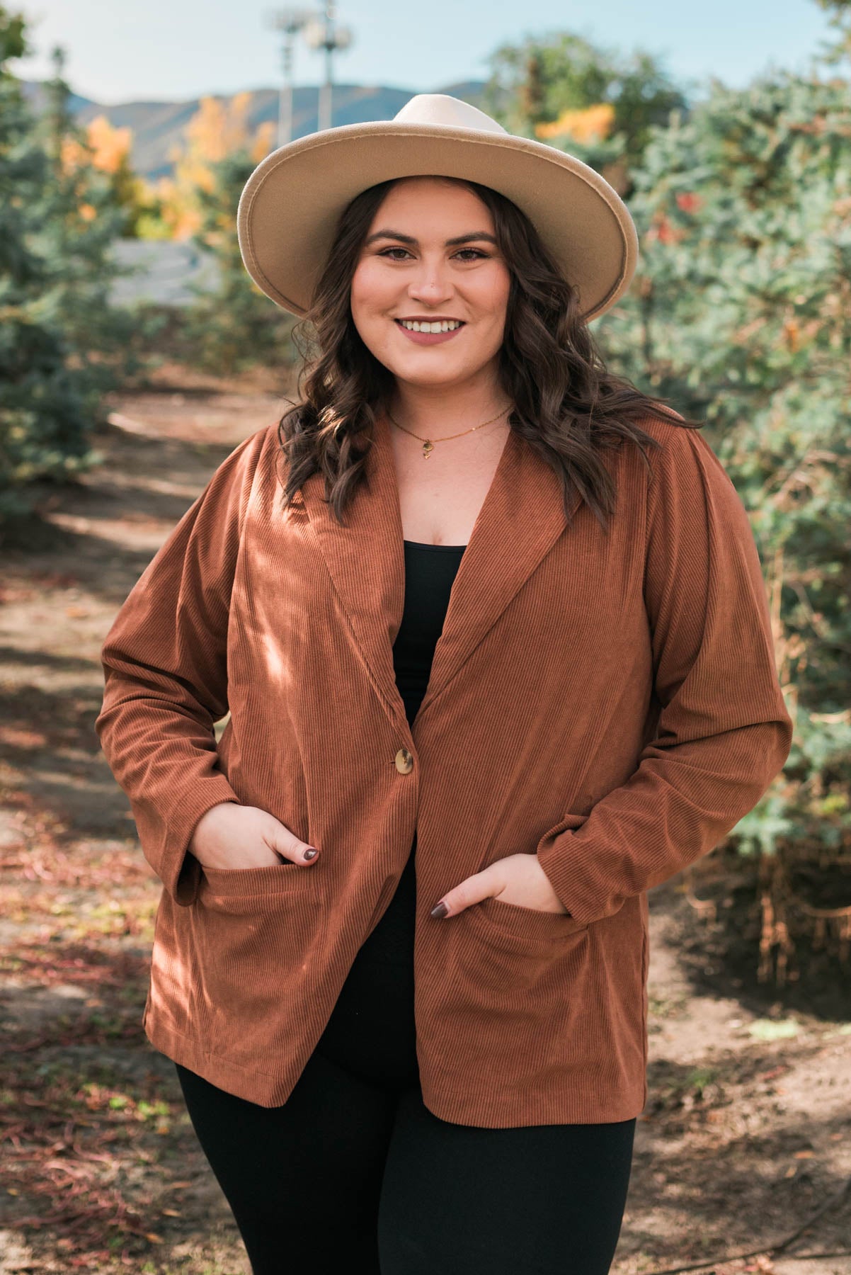 Long sleeve plus size chestnut blazer with pockets