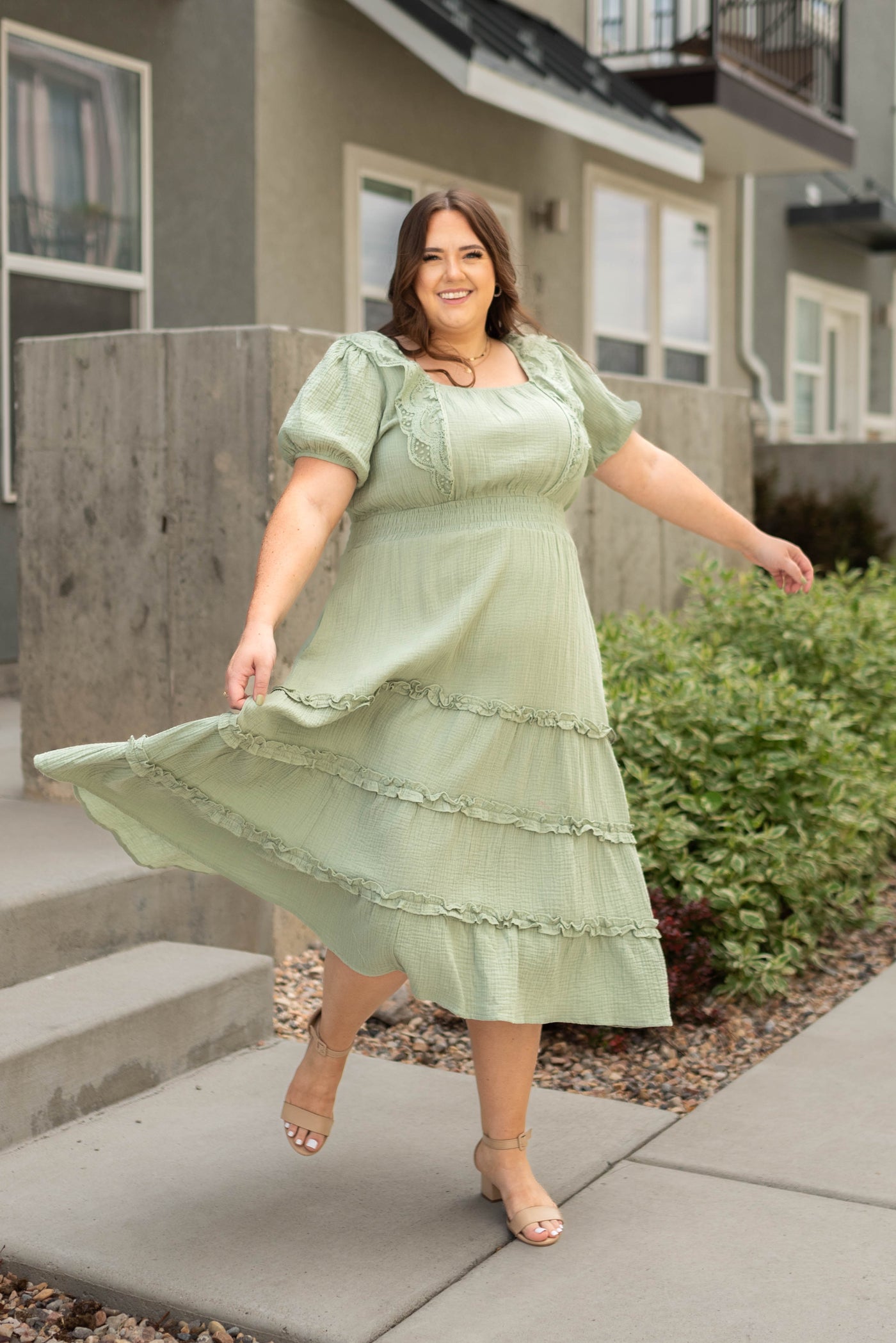 Felicity Sage Dress Polagram Midi with Pockets My Sister s Closet