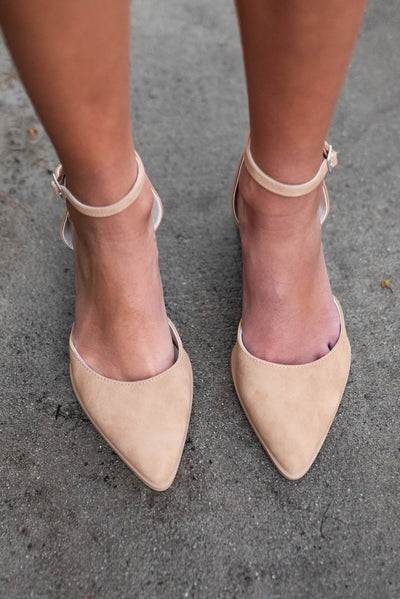 Front view of the camel ankle straps heel
