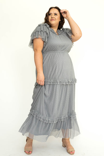 Blue gray lace short sleeve dress 