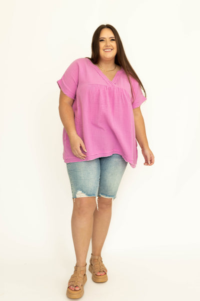 Lavender plus size top with a v-neck