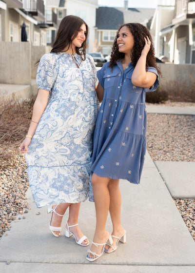 Lynn Denim Bow Embroidered Dress