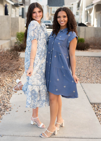 Lynn Denim Bow Embroidered Dress
