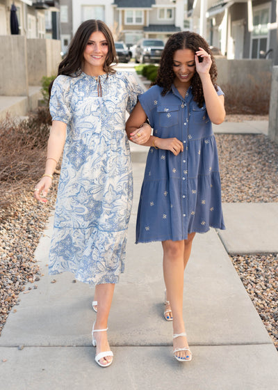 Lynn Denim Bow Embroidered Dress