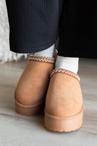 Front view of the tan suede socks