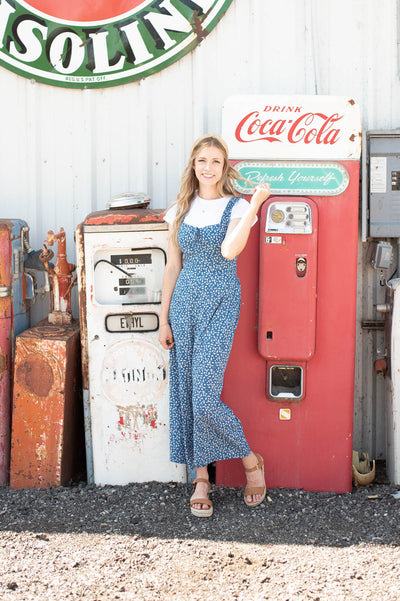 Blue jumpsuit with wide legs