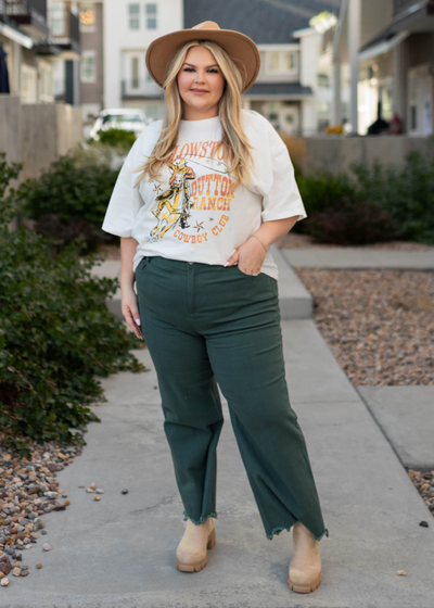 Plus size hunter green wide leg pants with front pockets