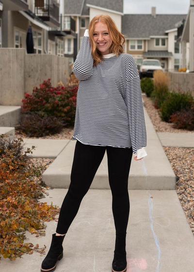 Long sleeve black top with stripes