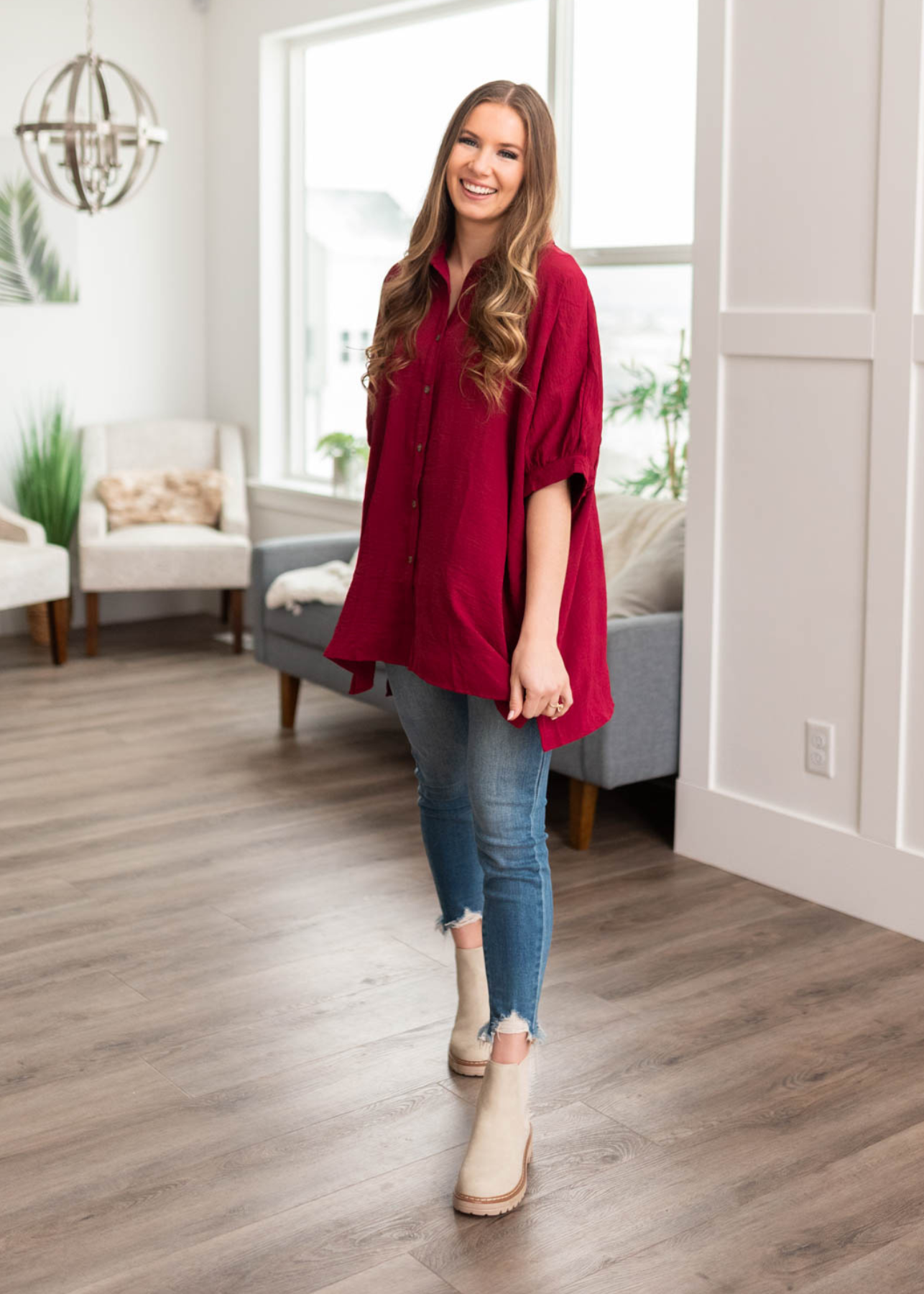 Burgundy button down blouse