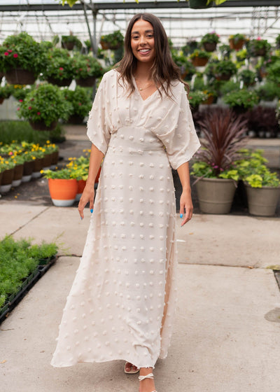 Short sleeve beige textured dress