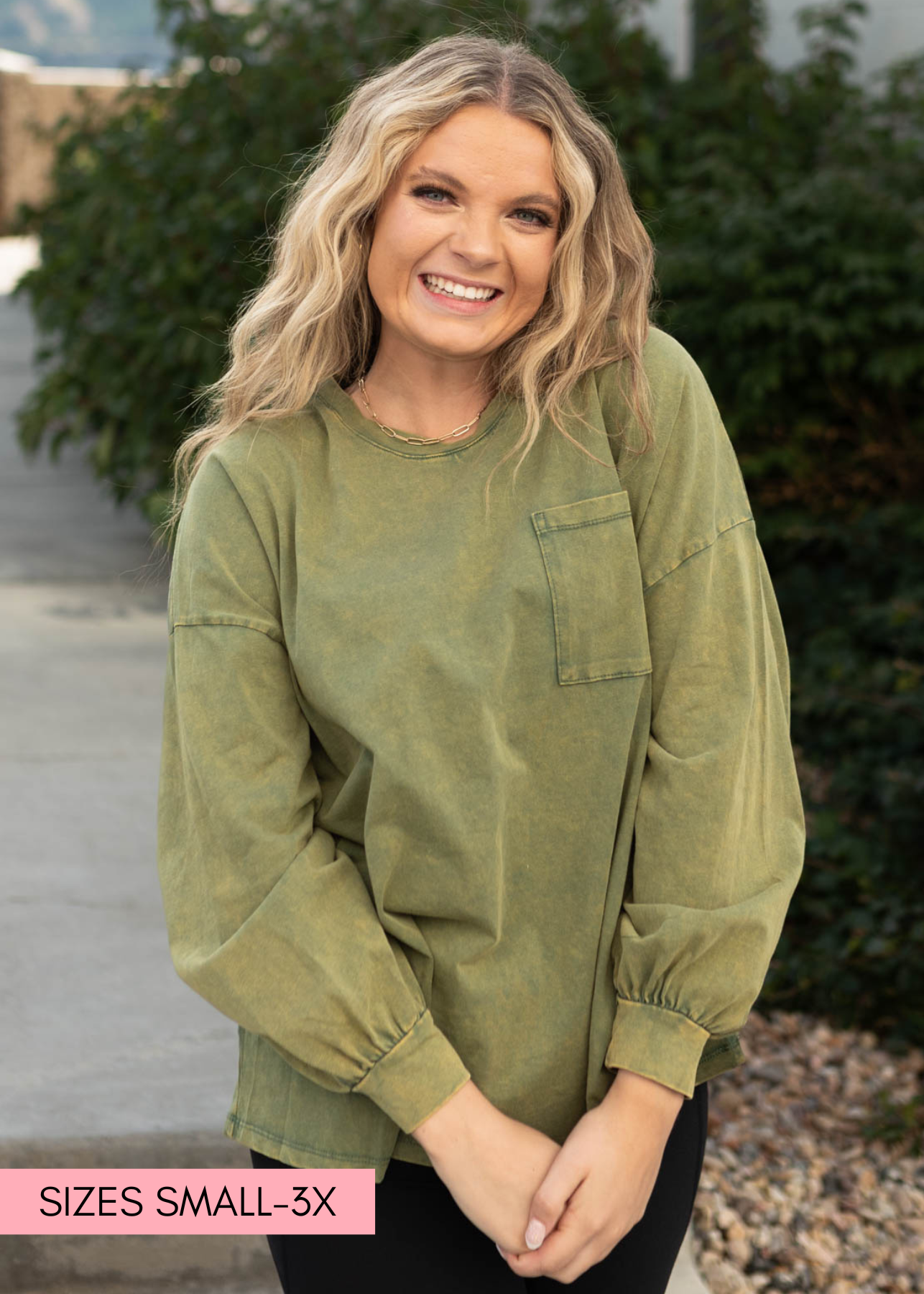 Long sleeve olive pull over with pockets