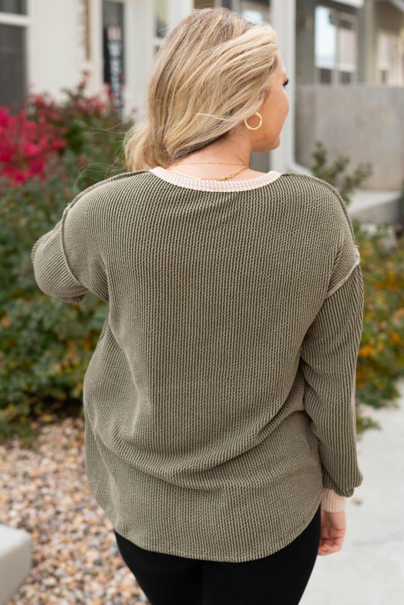back view of the olive rib top