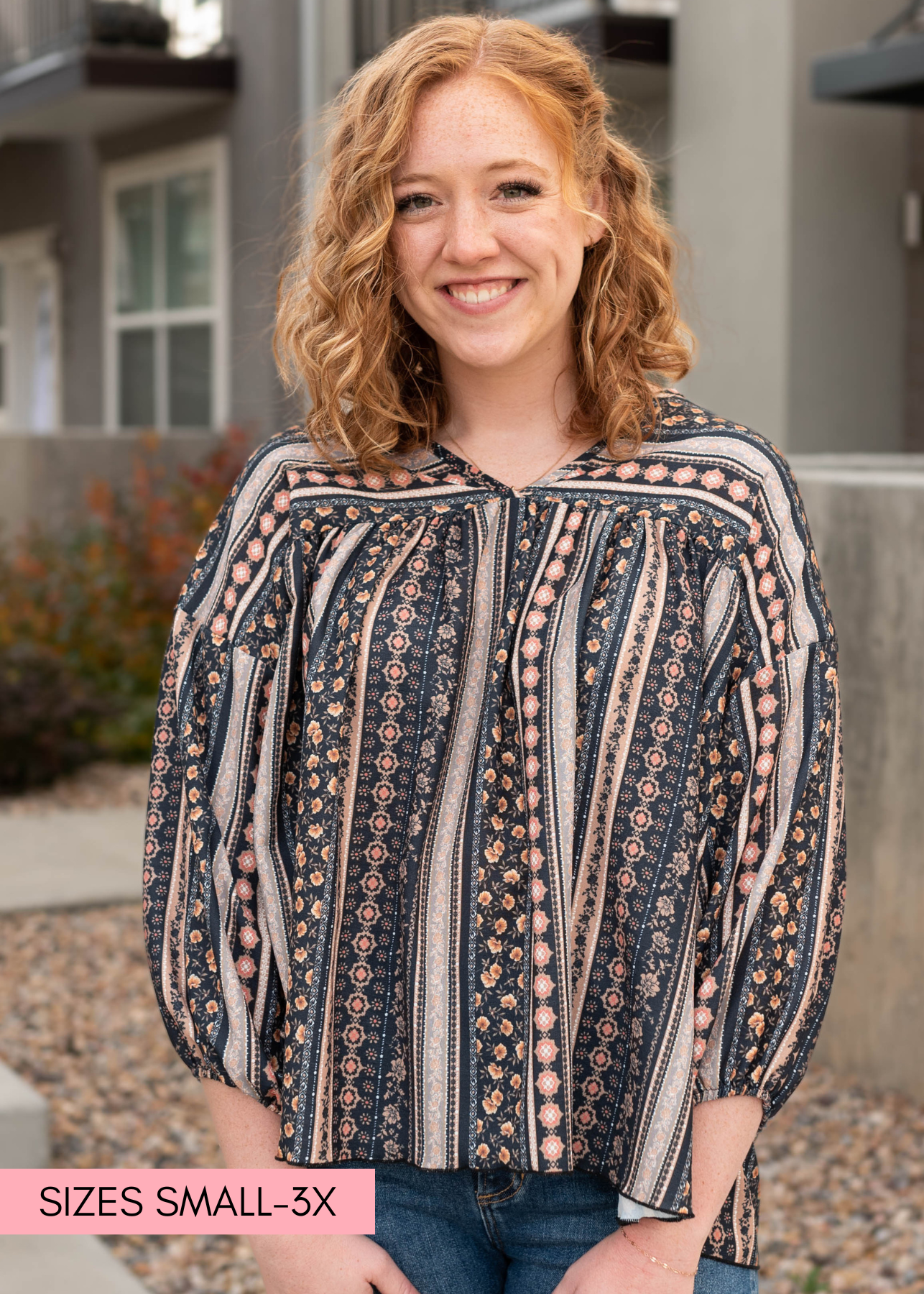 3/4 sleeve pattern black top