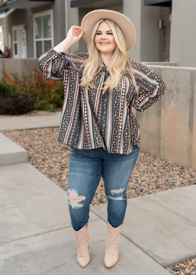 Plus size black top with 3/4 sleeves