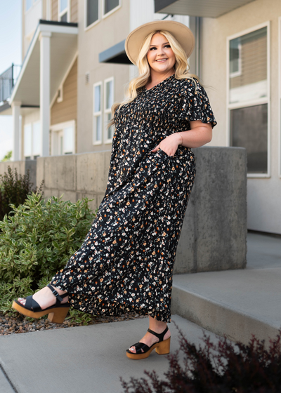 Plus size black floral dress