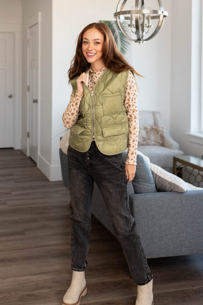 Deitra Olive Quilted Vest