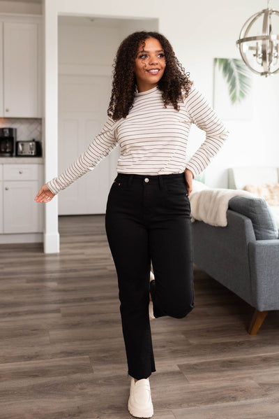 Ivory stripe ruffle top with long sleeves