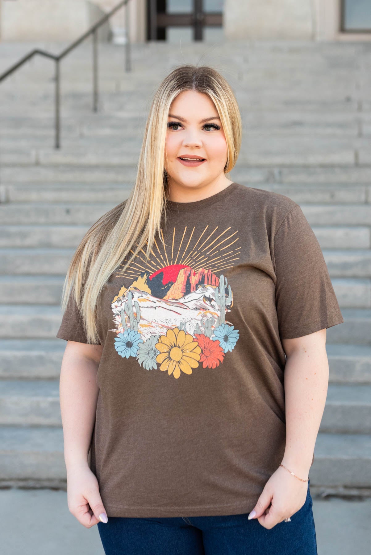 Short sleeve plus size sunset brown tee