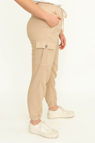 Side view of khaki pants
