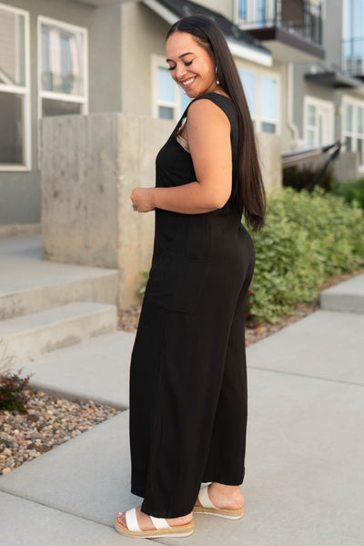 Side view of a large black jumpsuit