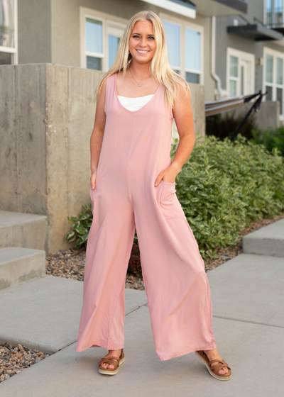 Wide leg pink jumpsuit