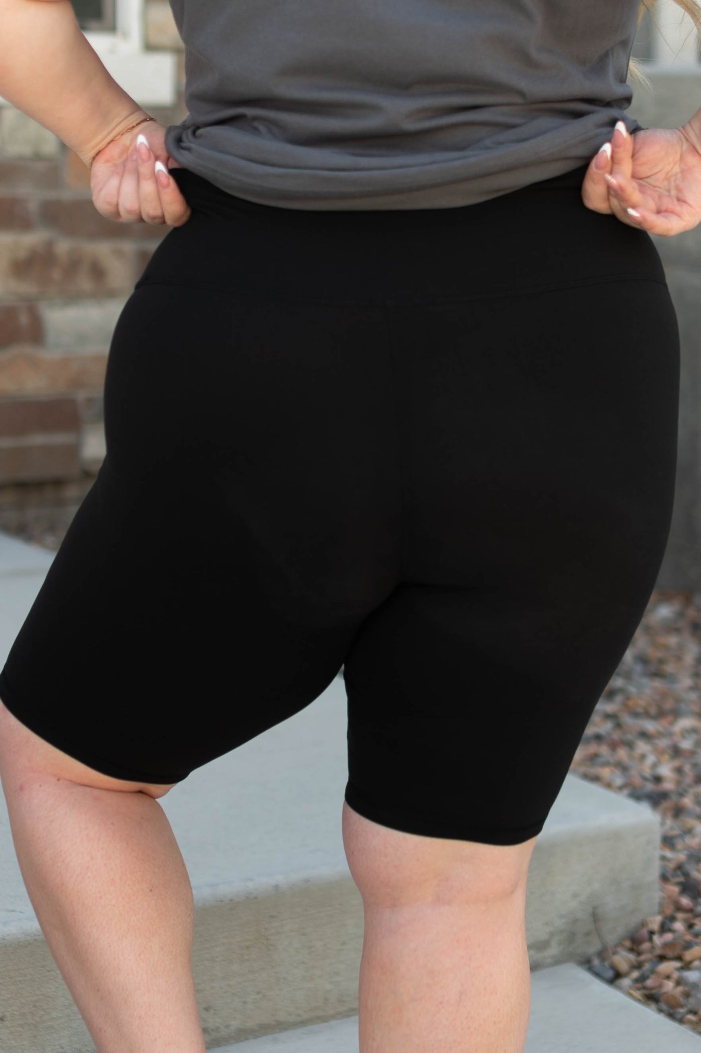 Back view of plus size biker shorts