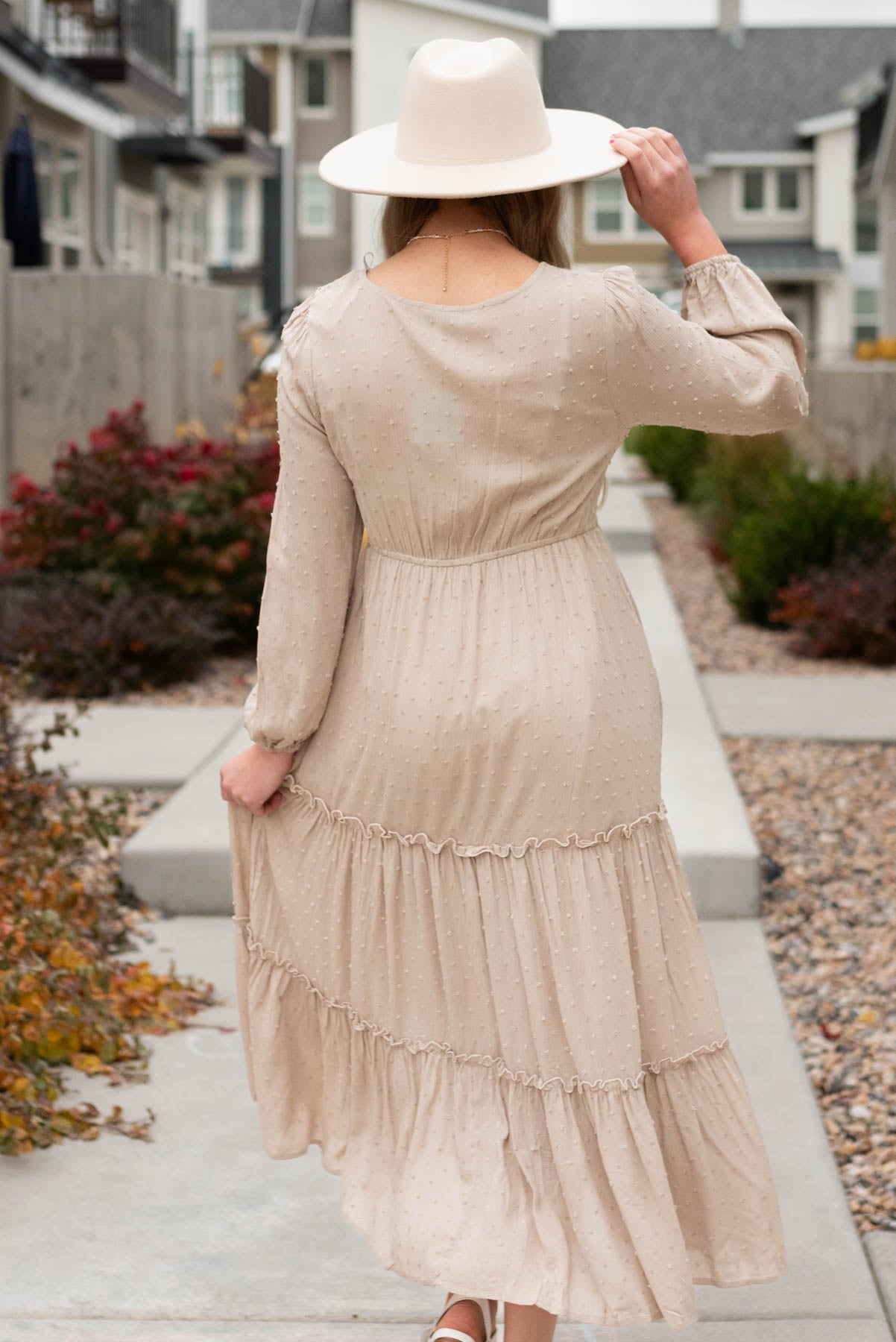 Back view of the stone textured dress