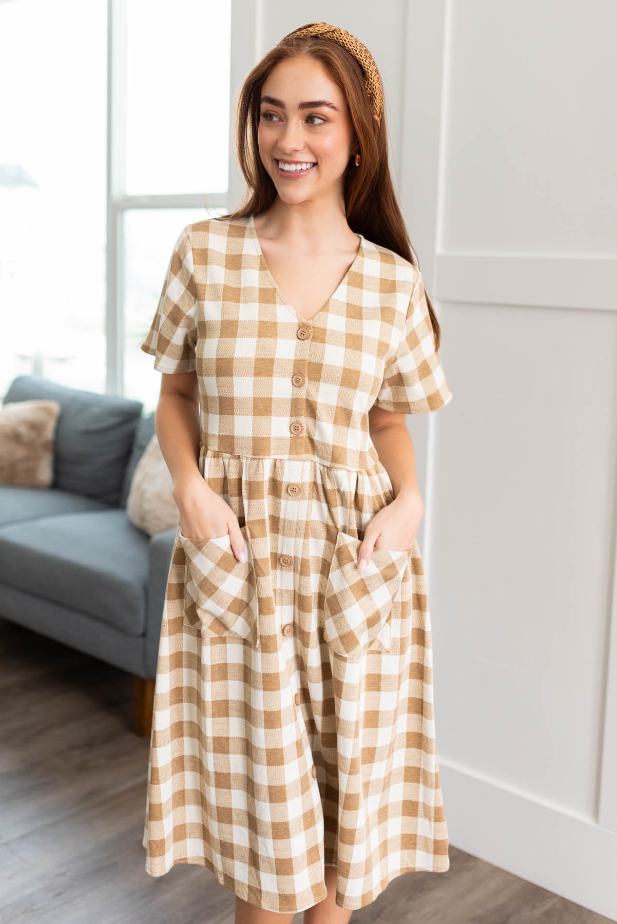 Diya Camel Button Down Dress