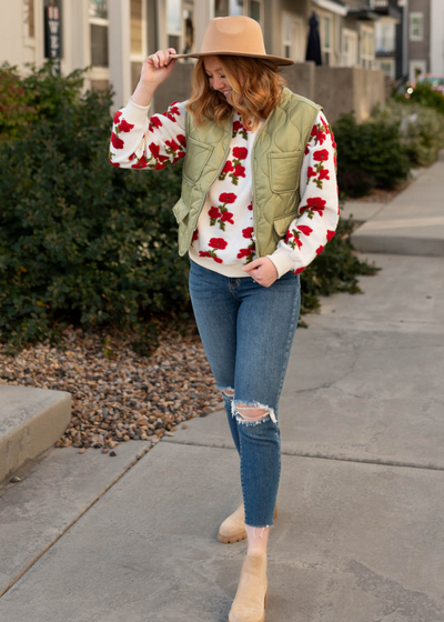 Dotty Fleece Flowered Sweater