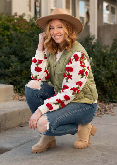 Dotty Fleece Flowered Sweater