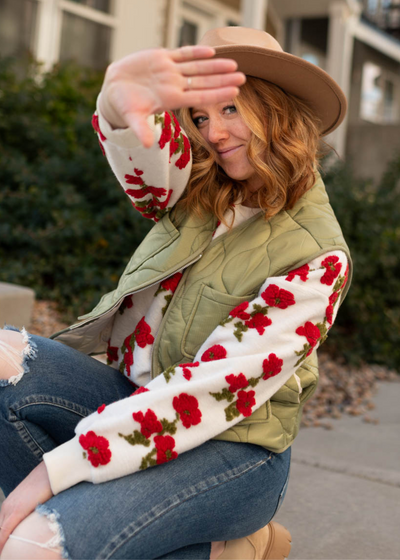 Dotty Fleece Flowered Sweater