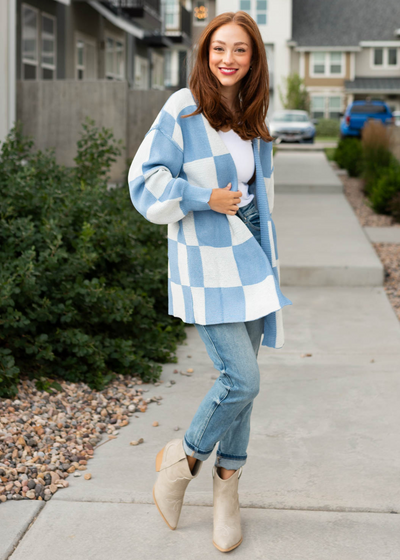 Checkered blue cardigan