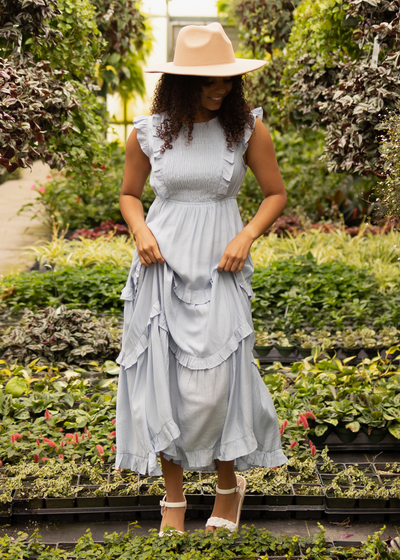 Baby blue dress with smocked bodice