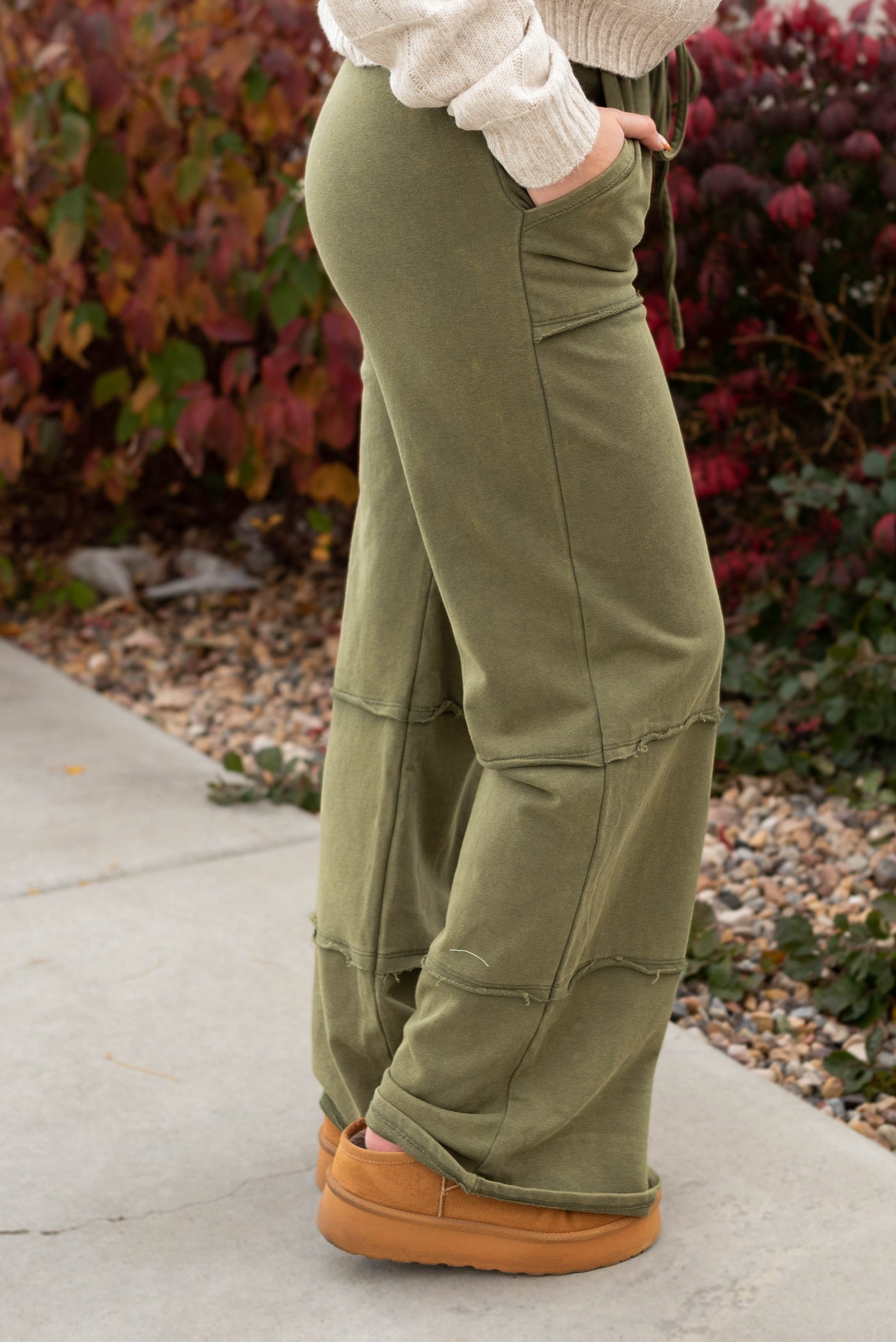 Side view of the olive pants
